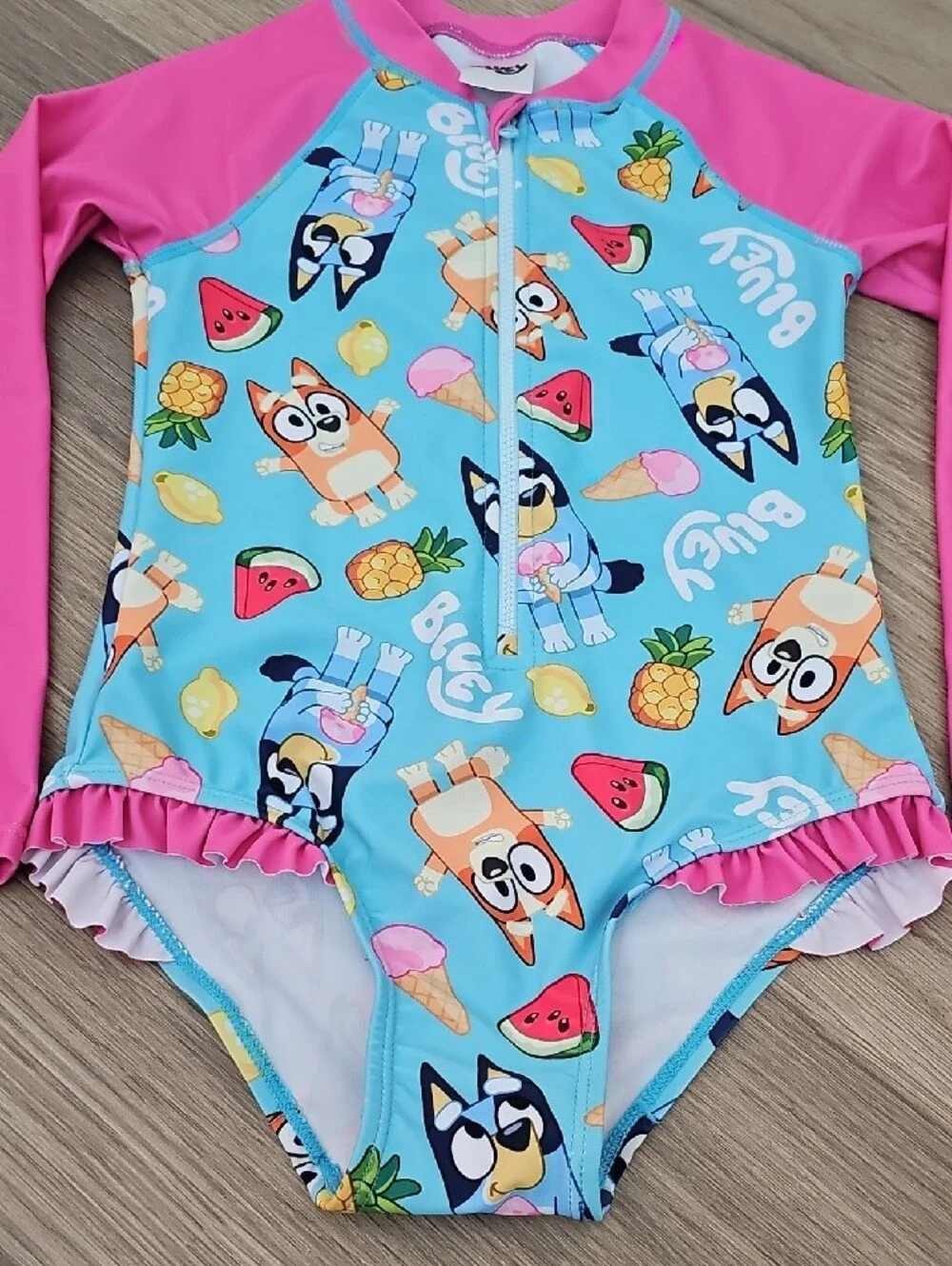 Bluey Girls One Piece Swimsuit With Ruffle Design